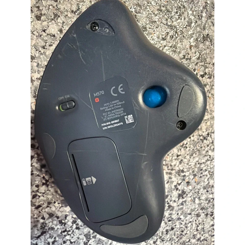 Logitech M570 Wireless Trackball Mouse Dark Gray Blue Ergonomic M-R0001 USB